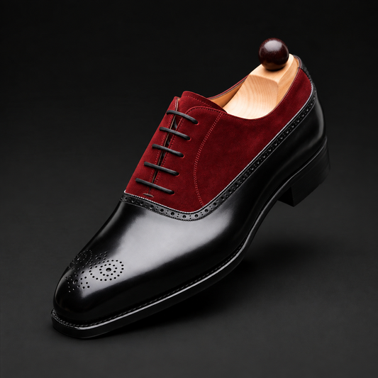 The Heritage – Black & Maroon Suede Oxford | Leather Shoe
