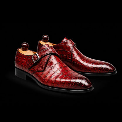 Men's Brown Patina Alligator Leather Monk Buckle Shoes