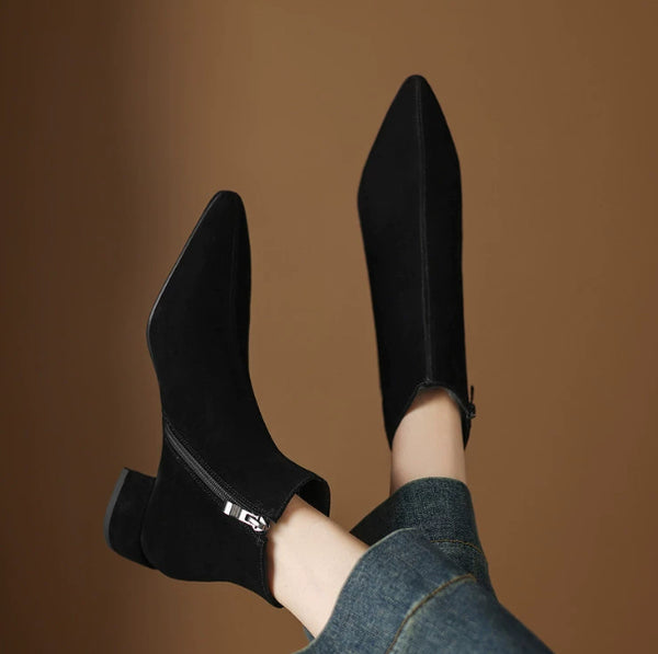 Women’s Low-Heel Cowhide Suede Ankle Boots
