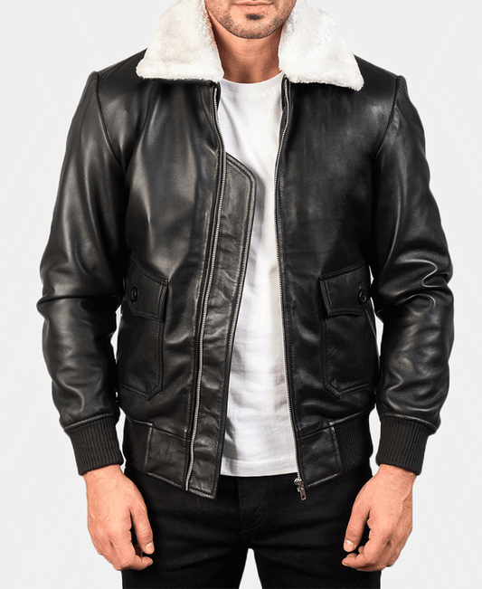 Airin G-1 Black & White Leather Bomber Jacket