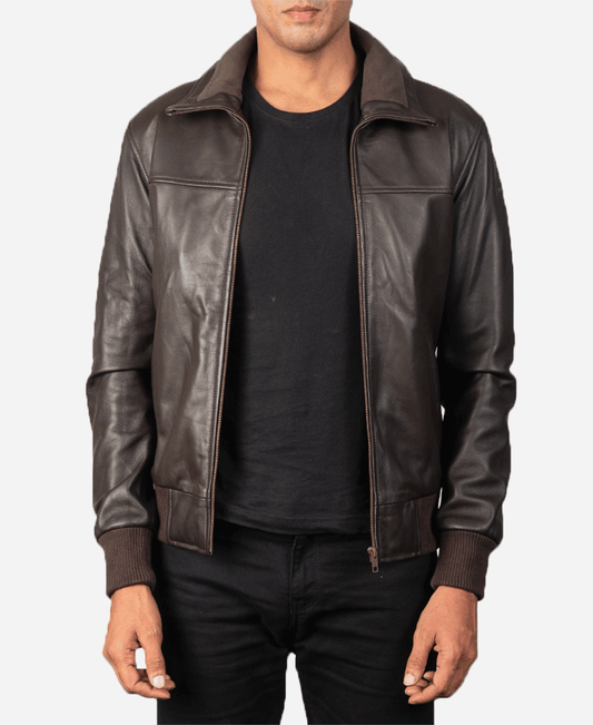 Air Rolf Brown Leather Bomber Jacket