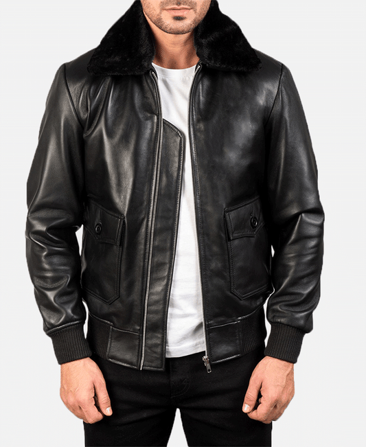 Airin G-1 Black Leather Bomber Jacket