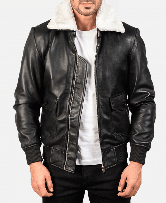 Airin G-1 Black & White Leather Bomber Jacket