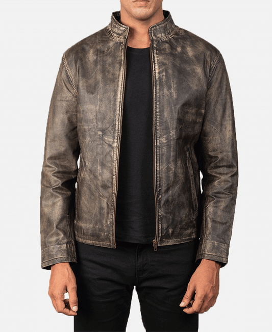 Alex Distressed Brown Leather Biker Jacket