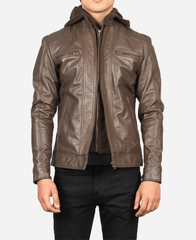 Hector Brown Hooded Leather Biker Jacket