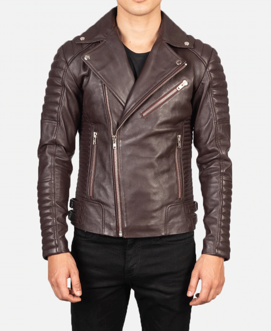 Armand Maroon Leather Biker Jacket