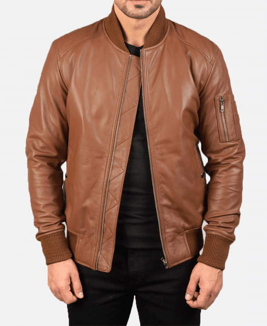 Bomia Ma-1 Brown Leather Bomber Jacket