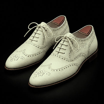 The Chestnut – White Genuine Leather Wingtip Oxford | Leather Shoe