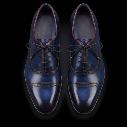 The Saffiano – Navy Blue Cap Toe Oxford | Leather Shoe