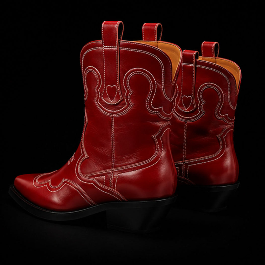Genuine Red Leather Cowboy Horse Riding Boots