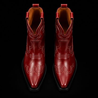 Genuine Red Leather Cowboy Horse Riding Boots