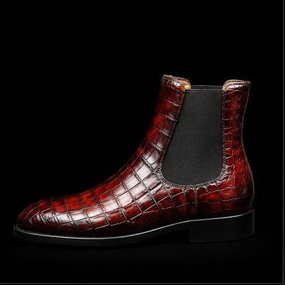 Handmade Brown Alligator Leather Chelsea Boots