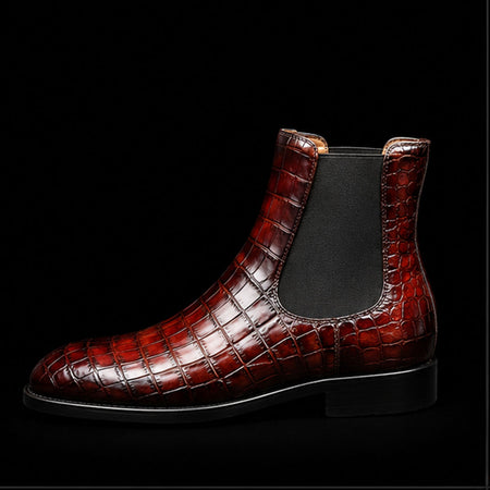 Handmade Brown Alligator Leather Chelsea Boots