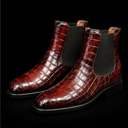 Handmade Brown Alligator Leather Chelsea Boots