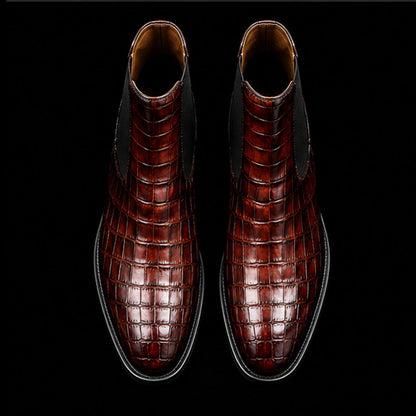 Handmade Brown Alligator Leather Chelsea Boots