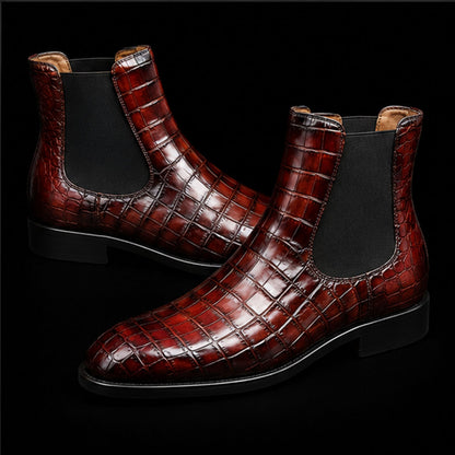 Handmade Brown Alligator Leather Chelsea Boots