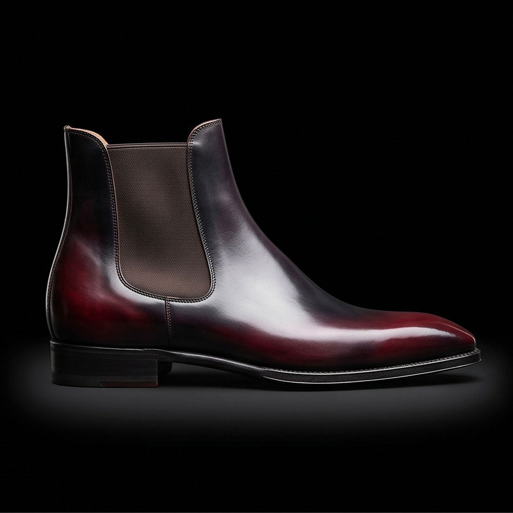 Handmade Burgundy Patina Leather Chelsea Boots