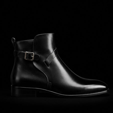 Handmade Men's Black Leather Ankle High Jodhpur Boots