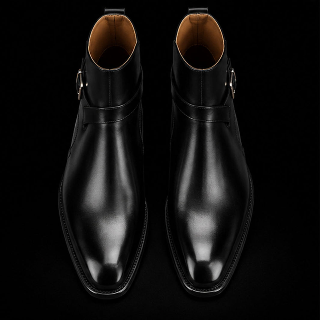 Handmade Men's Black Leather Ankle High Jodhpur Boots