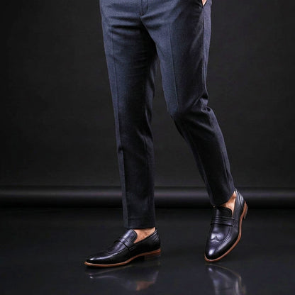 Handmade Men's Black Leather Penny Loafers