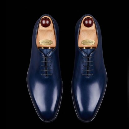 Handmade Men's Blue Patina Leather Formal Shoes