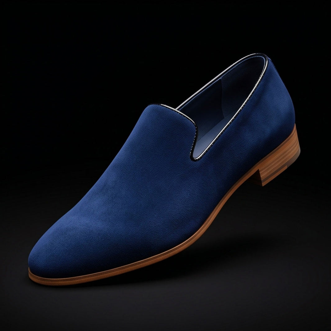 Handmade Men's Blue Suede Leather Moccasin Loafers