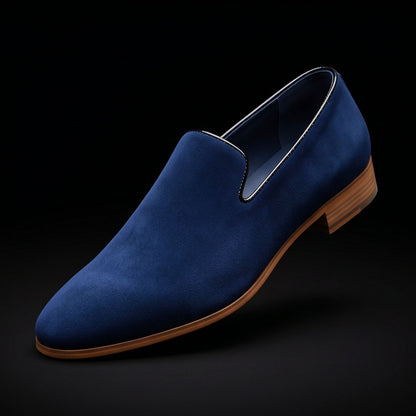Handmade Men's Blue Suede Leather Moccasin Loafers