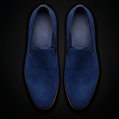 Handmade Men's Blue Suede Leather Moccasin Loafers