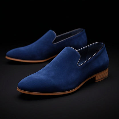 Handmade Men's Blue Suede Leather Moccasin Loafers
