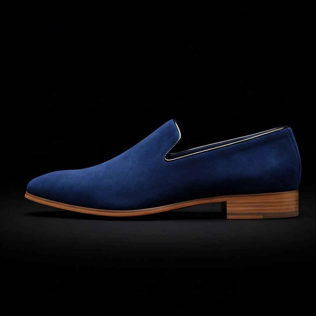 Handmade Men's Blue Suede Leather Moccasin Loafers