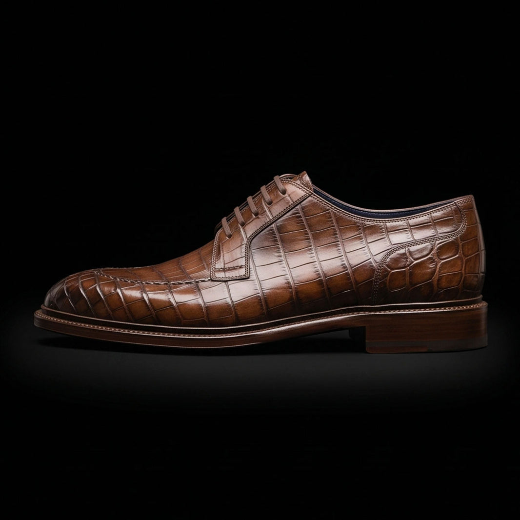 Handmade Men's Brown Alligator Leather Shoes