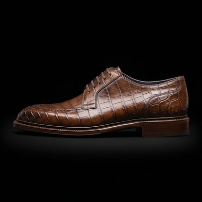 Handmade Men's Brown Alligator Leather Shoes