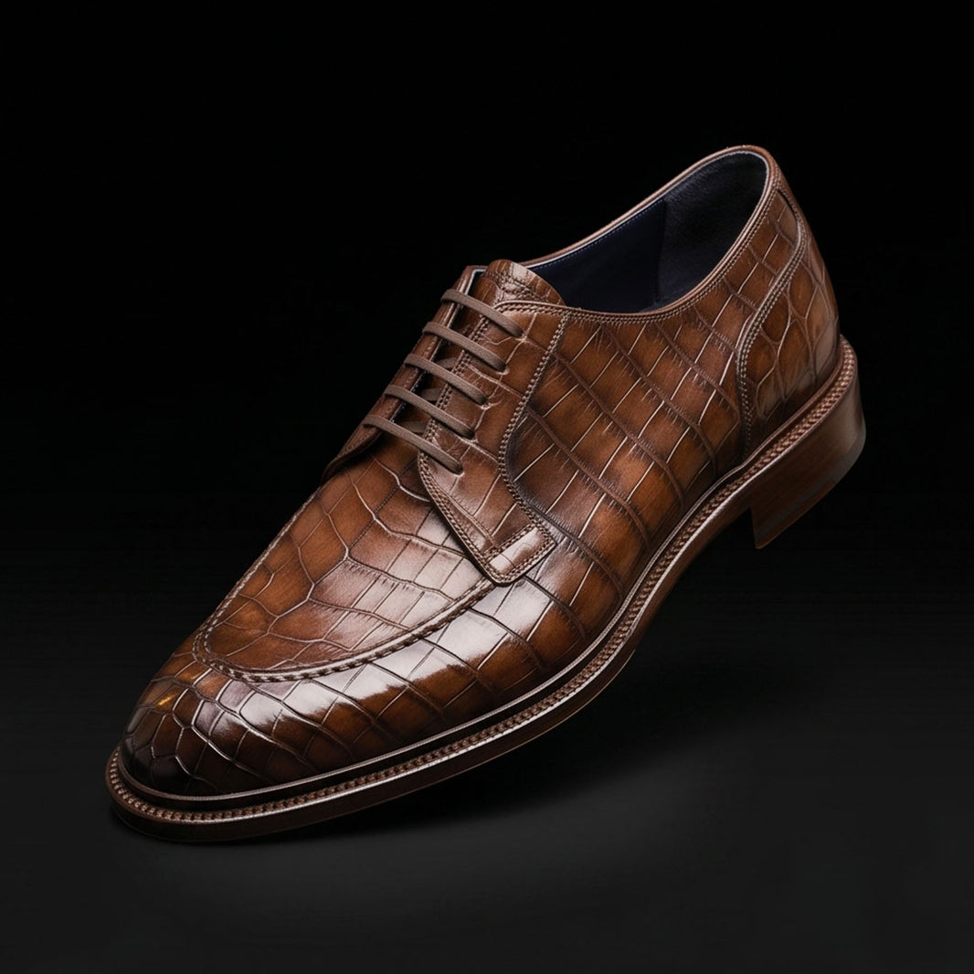 Handmade Men's Brown Alligator Leather Shoes