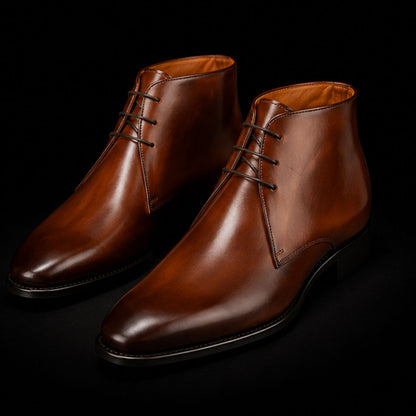 Handmade Men's Brown Leather Ankle High Chukka Boots