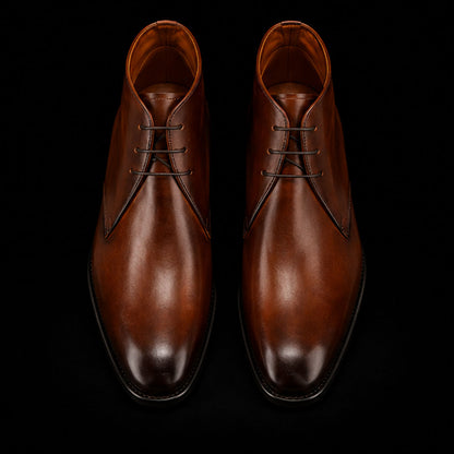 Handmade Men's Brown Leather Ankle High Chukka Boots