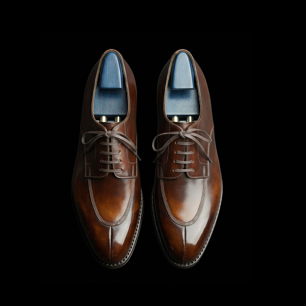 Handmade Men's Brown Patina Leather Dress Shoes