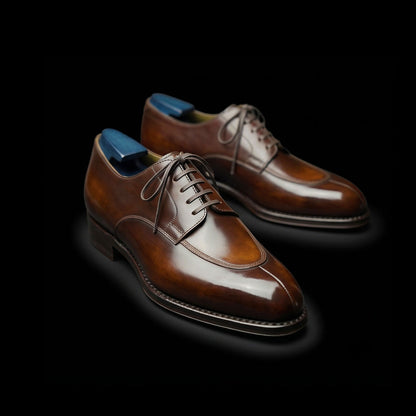 Handmade Men's Brown Patina Leather Dress Shoes