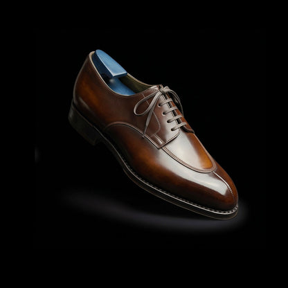 Handmade Men's Brown Patina Leather Dress Shoes