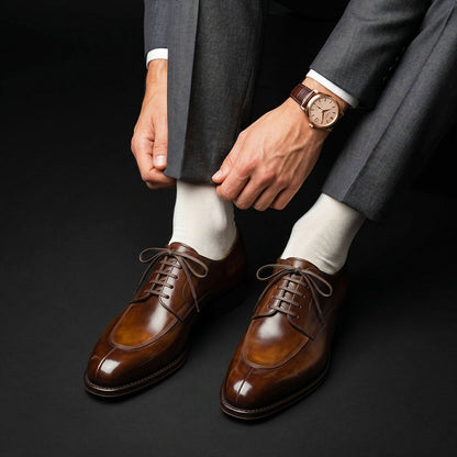 Handmade Men's Brown Patina Leather Dress Shoes
