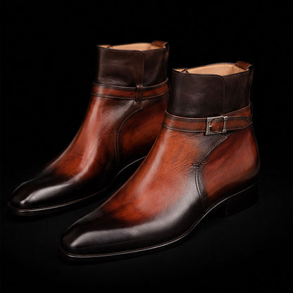 Handmade Men's Brown Patina Leather Jodhpur Boots