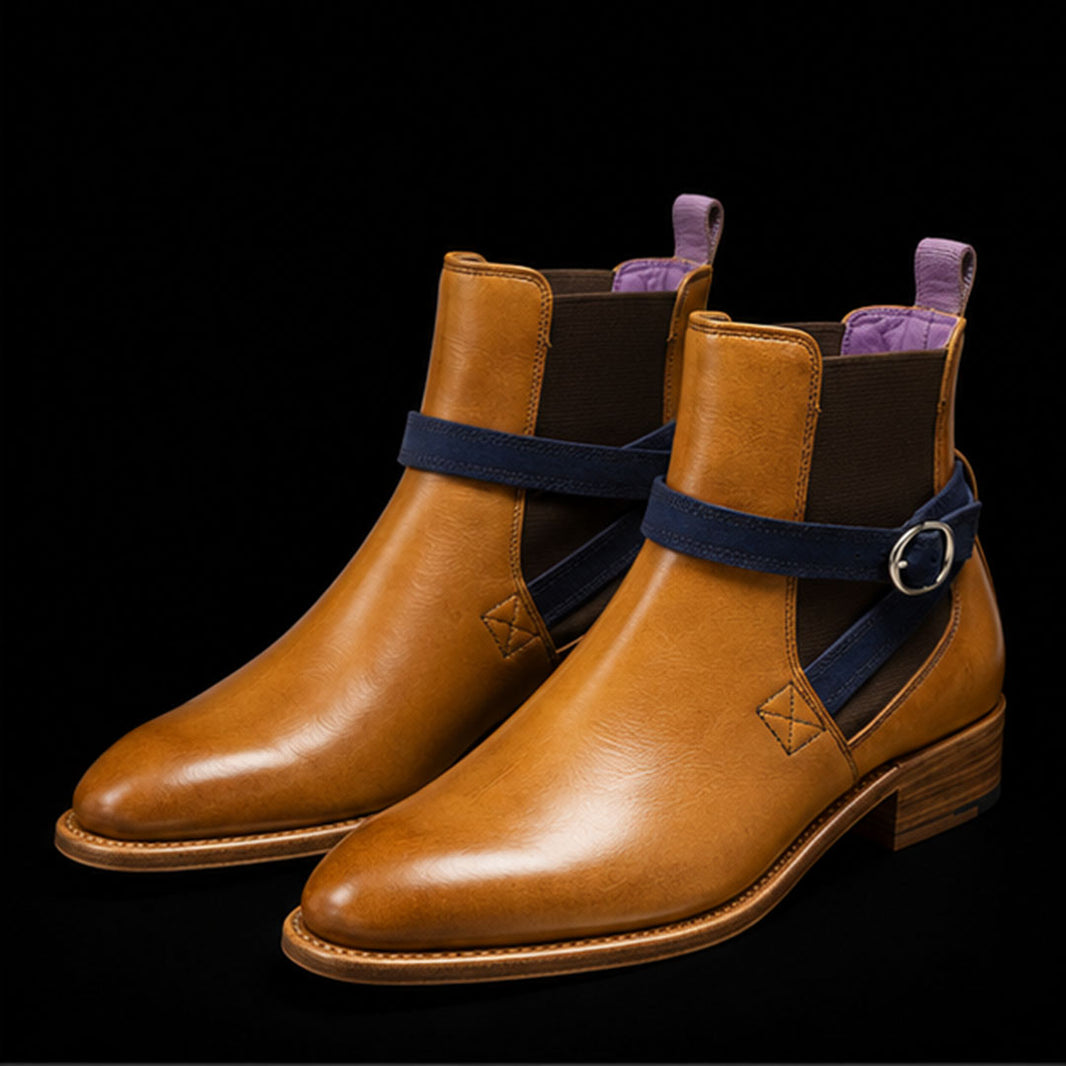 Handmade Men's Tan Brown Leather Jodhpur Boots