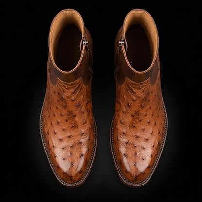 Handmade Men's Tan Brown Ostrich Leather Boots