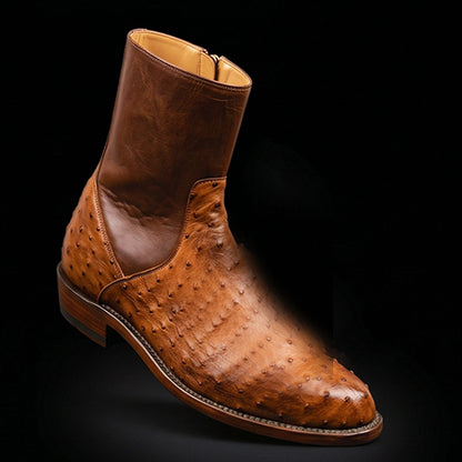Handmade Men's Tan Brown Ostrich Leather Boots