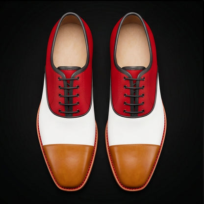 The Shank – Brown White & Red Tri-Tone Cap Toe | Leather Shoe