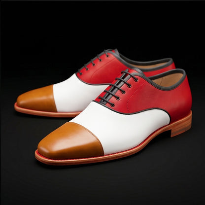 The Shank – Brown White & Red Tri-Tone Cap Toe | Leather Shoe