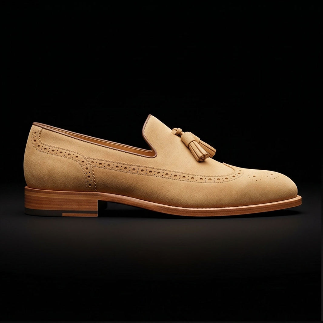 Men's Beige Suede Leather Tassel Loafers