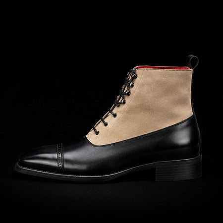 Men's Beige & Black Suede Leather Dress Boots
