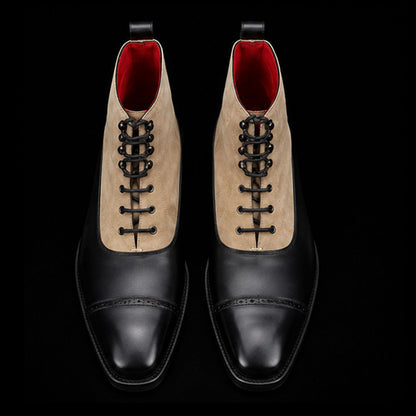 Men's Beige & Black Suede Leather Dress Boots