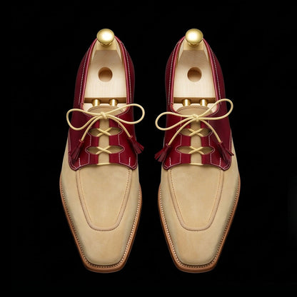 The Palermo – Beige & Burgundy Suede Dress | Leather Shoe