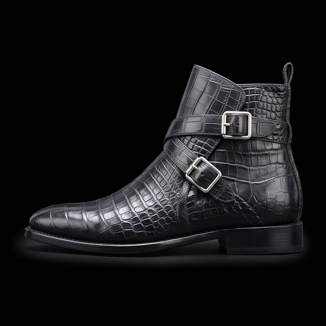Men's Black Alligator Leather Ankle High Jodhpur Boots